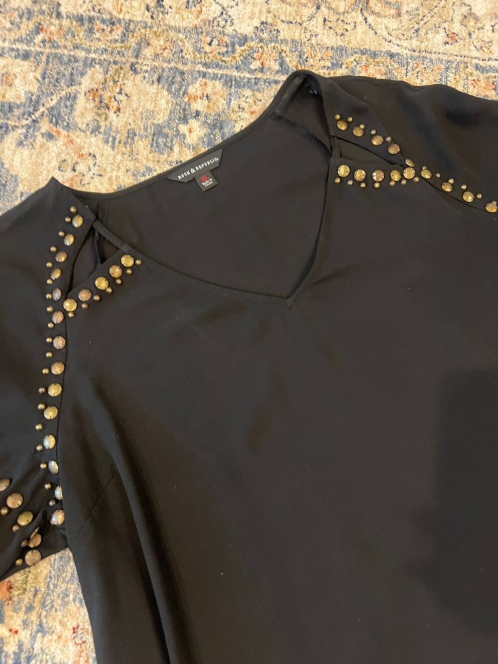 Rock & Republic Studded Black V-Neck Women's Top